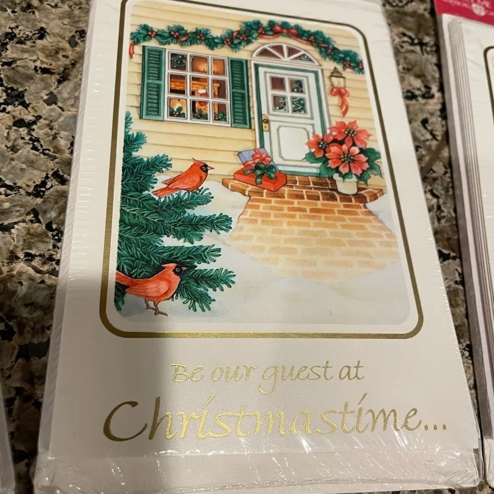 Christmas Party Invites Vintage 3 Sets & 2 Sets of Poinsettia Thank You Cards
